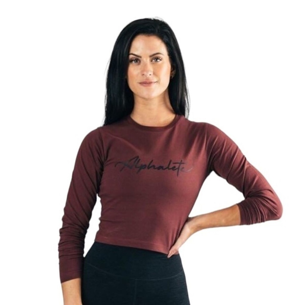 Women's Alphalete Maroon Signature Long Sleeve Tee Lifestyle Fit; Size Small
